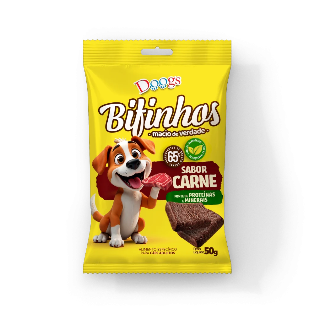 Embalagem de Bifinho Doogs sabor Carne 50 g